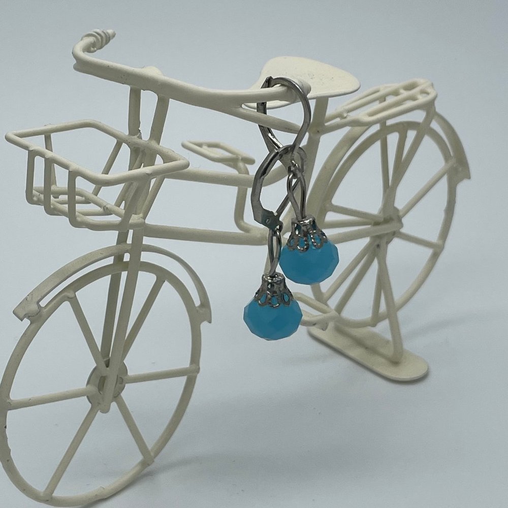 Stainless Steel Dangling Aquamarine Earrings